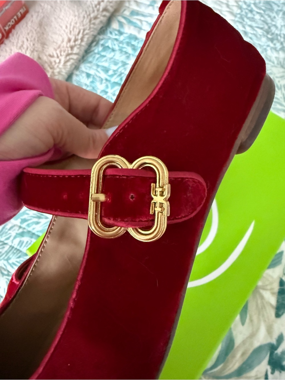 Sam Edelman Michaela Mary Jane flats in scarlet red velvet - Picture 10 of 11